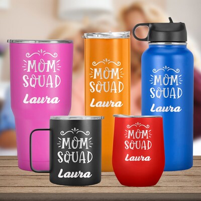 Mom Squad Personalize with Name, Mothers Day, Birthday or Any Special Occasion Gift for Mother, Mom Mug, Travel Tumbler - image1